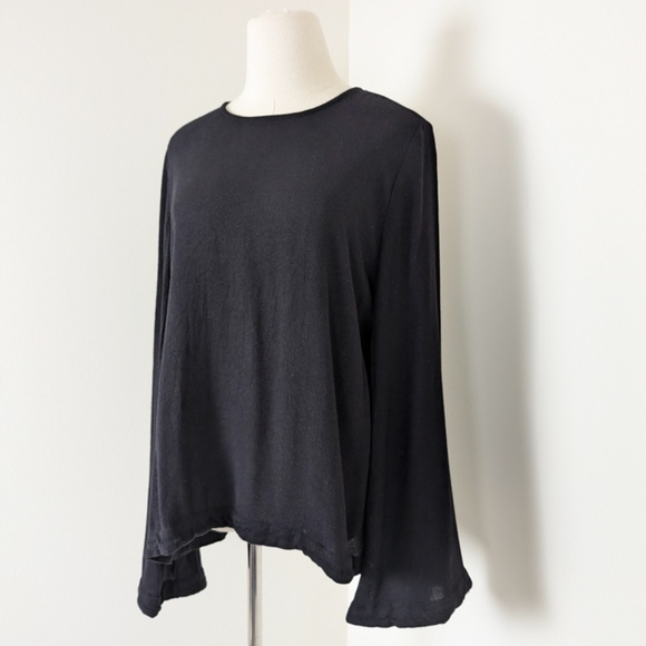 Anthropologie Cloth & Stone Black Blouse Long Sleeve Bell Statement Wide Scoop - Picture 7 of 10